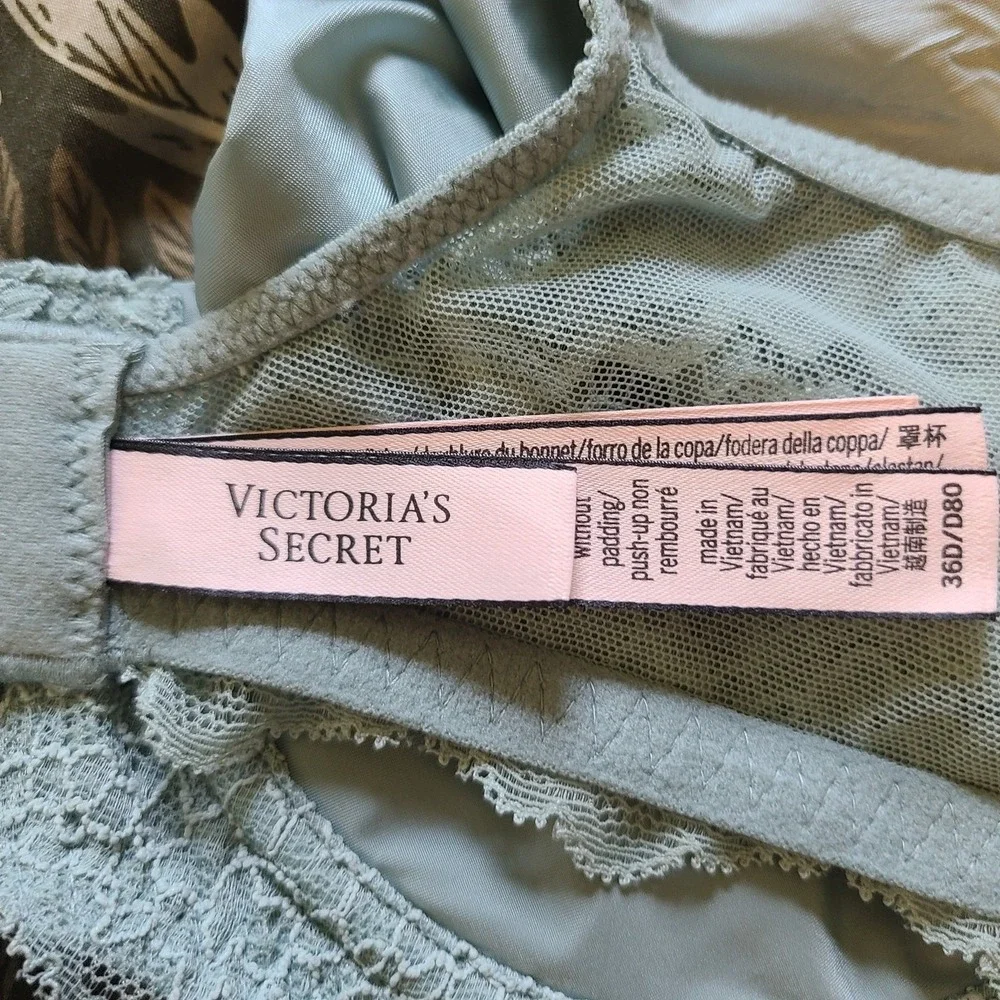 Victoria Secret Dream Angel Push Up Balconette Bra Womens 36D Lace Mint Romantic